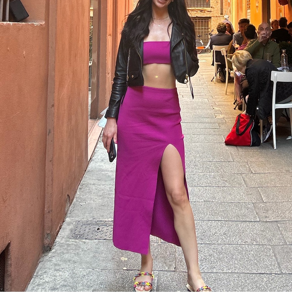 Women's Pink Two piece skirt set